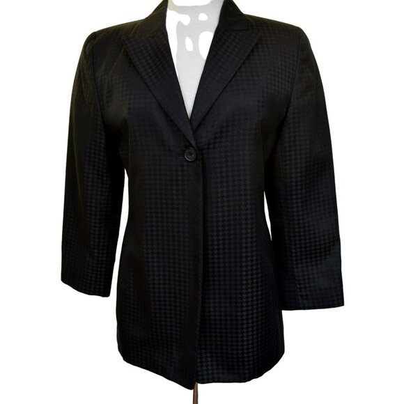 Linda Allard Ellen Tracy Black Fully Lined Cotton Blend Jacket Muted Pattern  4 - Picture 1 of 5